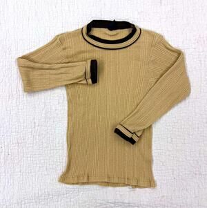 Vintage Kids Beige/Brown Ribbed Knit Mock Neck Pullover Sweater Size 6/7